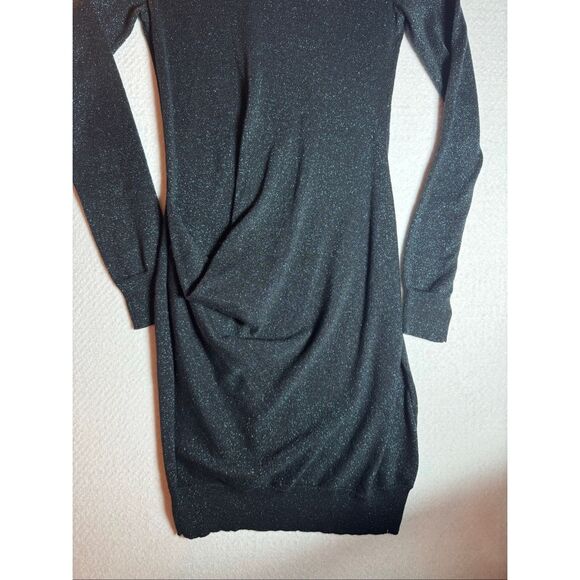 AllSaints Lurex Drape Mini Dress Blue/Teal Sparkle - Picture 2 of 10